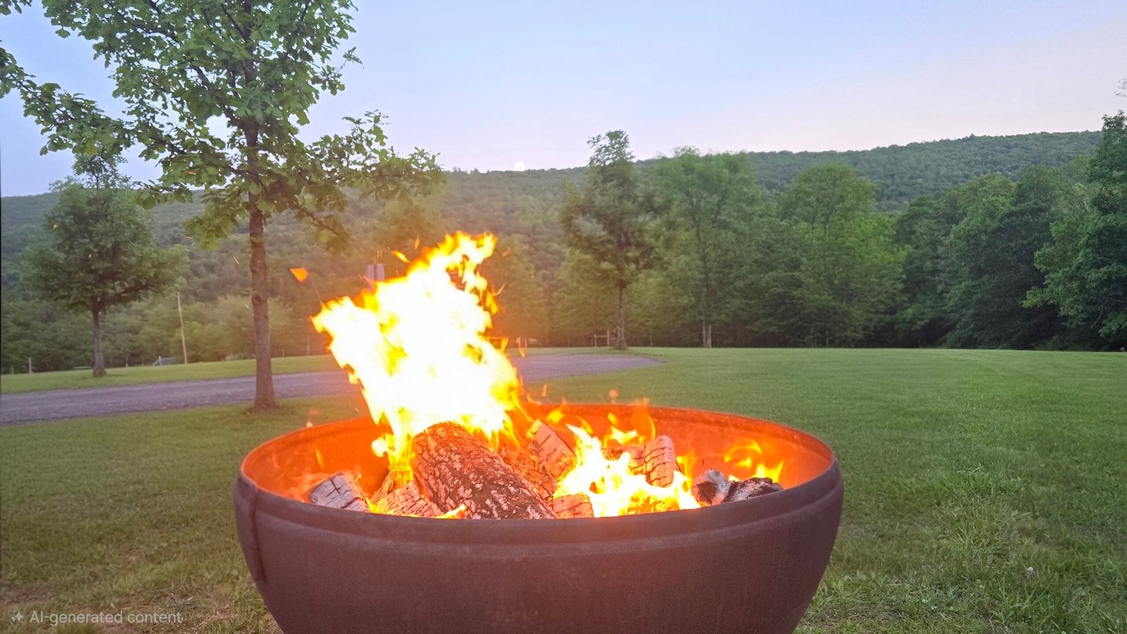 Evening campfire at Back Roads Camping & RV Resort